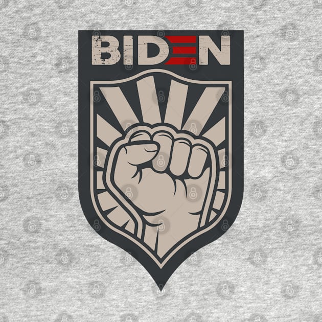 Biden vintage monochrome emblem with arm and clenched fist, isolated graphic design by Modern Art